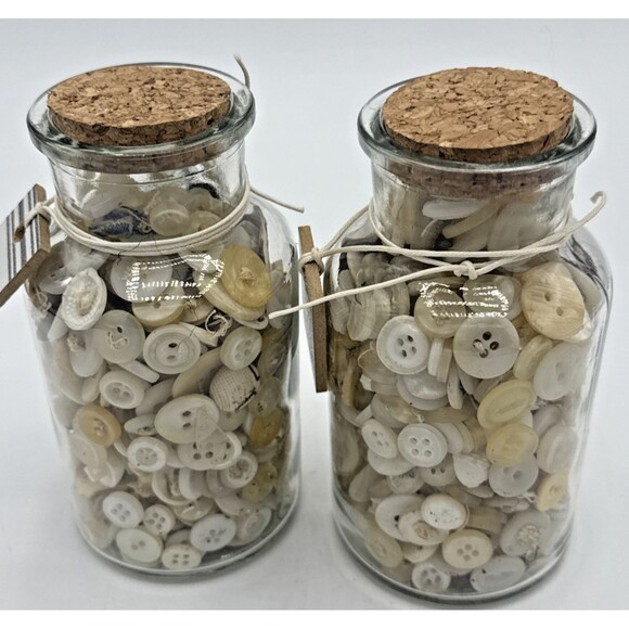 Vintage Buttons In Glass Bottles W/Cork s 5” Tall Various Buttons - Picture 5 of 11